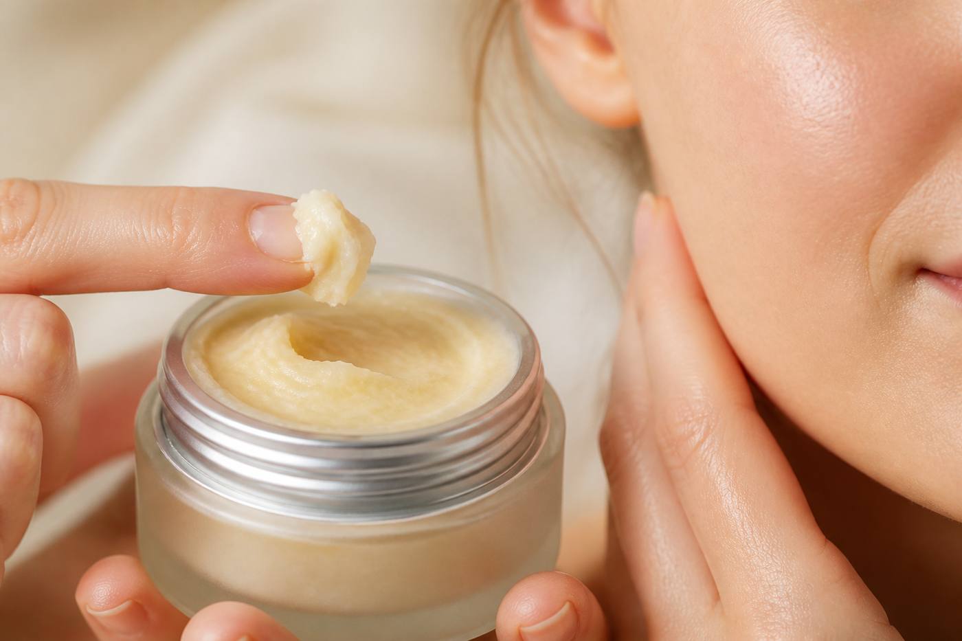 Applying Tallow Cream honey balm