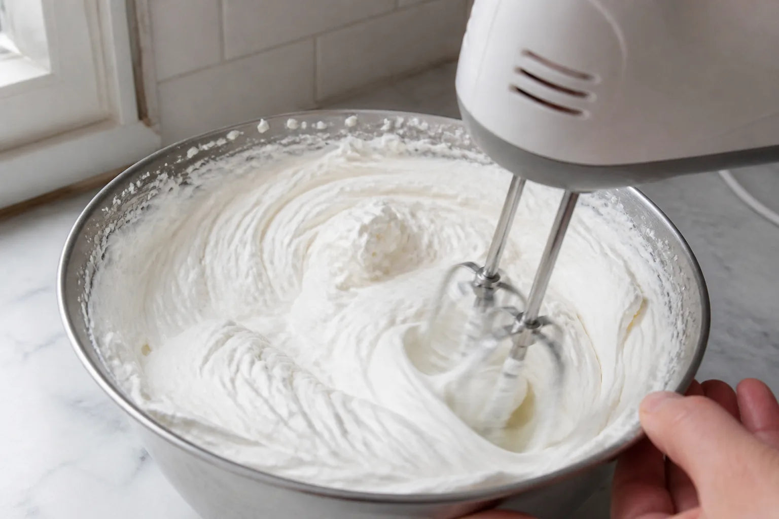 Whipping beef tallow cream to a light, fluffy texture